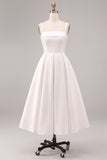 Vestido de compromiso Midi elegante con tirantes blancos en línea A