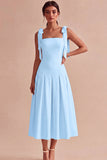 Vestido de compromiso Midi de tirantes en línea A blanca