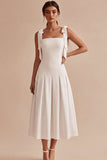 Vestido de compromiso Midi de tirantes en línea A blanca