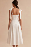 Vestido de compromiso Midi de tirantes en línea A blanca