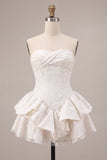 Vestido de despedida de soltera Sweetheart con Corsé blanco de Línea A Floral y Volantes