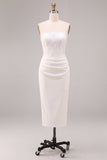 Vestido de compromiso corsé fruncido y cordial Midi sin tirantes y abertura