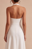 Vestido de compromiso Midi blanco de escote halter, línea en A