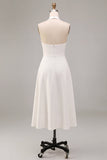 Vestido de compromiso Midi blanco de escote halter, línea en A