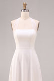 Vestido de compromiso Midi blanco de escote halter, línea en A