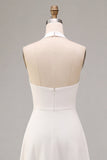 Vestido de compromiso Midi blanco de escote halter, línea en A