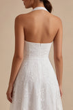 Vestido de compromiso Midi de Línea Blanca con escote con flor blanca y encierro
