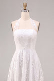 Vestido de compromiso Midi de Línea Blanca con escote con flor blanca y encierro