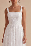 Vestido de compromiso midi blanco blanco de cuello cuadrado con cuello cuadrado