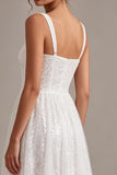 Vestido de compromiso midi blanco blanco de cuello cuadrado con cuello cuadrado