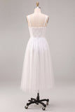 Vestido de compromiso midi blanco blanco de cuello cuadrado con cuello cuadrado