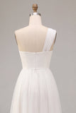 Vestido de compromiso blanco midi de línea en A de un solo hombro