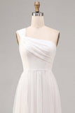 Vestido de compromiso blanco midi de línea en A de un solo hombro