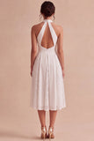 Vestido de compromiso Midi de línea A con escote cabestro y encaje