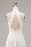Vestido de compromiso Midi de línea A con escote cabestro y encaje