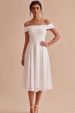 Vestido de compromiso blanco A-Line de línea descubierto con encaje