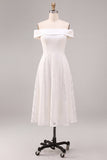Vestido de compromiso blanco A-Line de línea descubierto con encaje