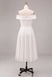 Vestido de compromiso blanco A-Line de línea descubierto con encaje