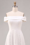 Vestido de compromiso blanco A-Line de línea descubierto con encaje