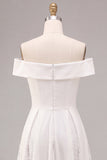 Vestido de compromiso blanco A-Line de línea descubierto con encaje