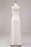 Vestido largo de compromiso blanco sirena con cuello cuadrado y abertura