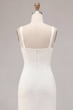 Vestido largo de compromiso blanco sirena con cuello cuadrado y abertura