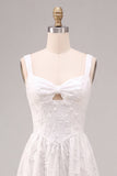 Vestido de compromiso Midi Midi de tirantes blancos florales gruesos de línea A