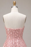 Vestido corto rosa A-Line Sweetheart 3D flor para el homecoming con volantes