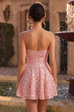 Vestido corto rosa A-Line Sweetheart 3D flor para el homecoming con volantes