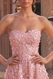 Vestido corto rosa A-Line Sweetheart 3D flor para el homecoming con volantes