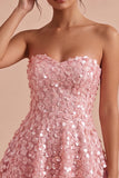 Vestido corto rosa A-Line Sweetheart 3D flor para el homecoming con volantes