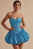 Vestido de bienvenida a casa con lentejuelas azul A-line de corazón brillante