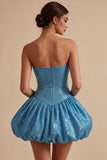 Vestido de bienvenida a casa con lentejuelas azul A-line de corazón brillante