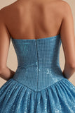 Vestido de bienvenida a casa con lentejuelas azul A-line de corazón brillante