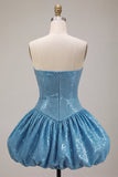 Vestido de bienvenida a casa con lentejuelas azul A-line de corazón brillante