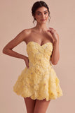 Vestido de bienvenida floral con volantes y perlas amarillas A-Line con cuentas y volantes
