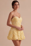 Vestido de bienvenida floral con volantes y perlas amarillas A-Line con cuentas y volantes