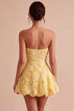 Vestido de bienvenida floral con volantes y perlas amarillas A-Line con cuentas y volantes