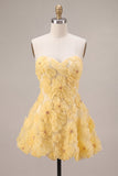 Vestido de bienvenida floral con volantes y perlas amarillas A-Line con cuentas y volantes