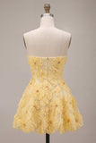 Vestido de bienvenida floral con volantes y perlas amarillas A-Line con cuentas y volantes