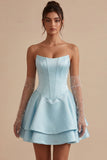 Vestido de bienvenida de fin de curso de satín de satín vasco de cintura vasca de cintura vasca con tirantes y volantes