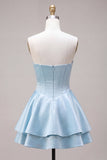 Vestido de bienvenida de fin de curso de satín de satín vasco de cintura vasca de cintura vasca con tirantes y volantes