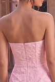 Corsé corto Jacquard Bodycon rosa sin tirantes Vestido corto de bienvenida con lazo