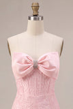 Corsé corto Jacquard Bodycon rosa sin tirantes Vestido corto de bienvenida con lazo