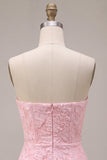Corsé corto Jacquard Bodycon rosa sin tirantes Vestido corto de bienvenida con lazo