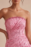 Tirantes rosa A-line Tirantes sin tirantes Bajo burbuja fruncido Vestido corto de bienvenida
