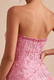Tirantes rosa A-line Tirantes sin tirantes Bajo burbuja fruncido Vestido corto de bienvenida