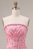 Tirantes rosa A-line Tirantes sin tirantes Bajo burbuja fruncido Vestido corto de bienvenida