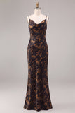 Vestido formal largo largo con cuello de sirena negra con cuello floral
