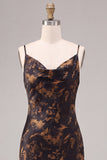 Vestido formal largo largo con cuello de sirena negra con cuello floral